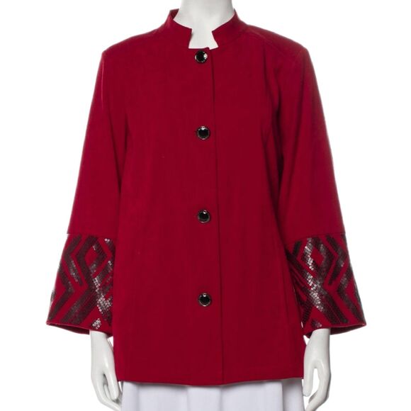 Bob Mackie NWT Scarlet Red Wearable Art Sequin Evening Jacket, Size L (12-14) - Picture 1 of 8